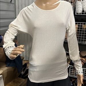 BKE White Blouse with Studded  Patterned Long Sleeves size medium
